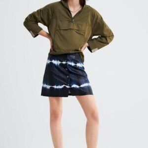ZARA Tie Dye Faux Leather Skirt in Blue White - Sz L